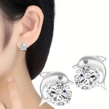 1 Pair Of And Cute Dolphin Shaped Fashionable Stud Earrings  