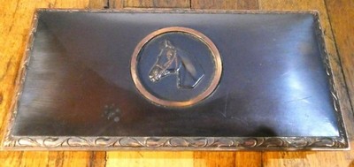Vtg HYDE PARK HORSEHEAD COPPER BRASS CIGARETTE TOBACCO CASE TRINKET BOX 8'' x 4''