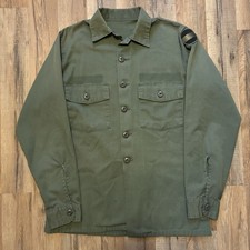 Vintage 80s US OG-507 Military Shirt Size Large Men  s Green Utility Army Pockets