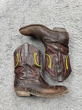 Vtg ACME PeeWee Shorty Inlay Cowboy Boots Men 8.5 Brown Leather Western 50s 60s
