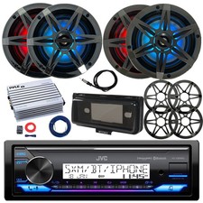JVC Marine Receiver, 4x 6.5" LED Speakers, 8x Grilles, Amp w/Kit, Cover, Antenna