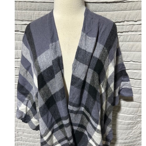 Banana Republic Karen Cashmere Wool blend Plaid Wrap Shawl Fringed Hem - Picture 3 of 7