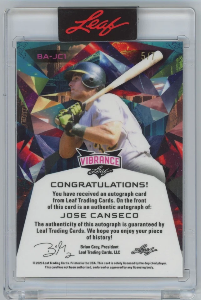 2023 Leaf Vibrance Jose Canseco Auto 5/7 #BA-JC1 - Image 2 of 2