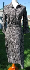 Nine & Co by Nine West Brown Animal Print Shirt Dress S (6-8) Belted Midi