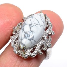 American Howlite  Cz Solid 925 Sterling Silver Ring Adjustable R136 