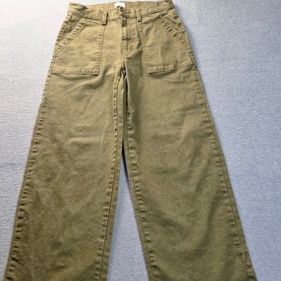 Time and Tru Olive Green Wide Leg Utility Pants Womens Size 8 Cotton High Rise