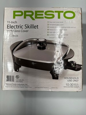 PRESTO 11'' Electric Skillet 06626 Glass Lid IMMERSIBLE 1000W Non Stick