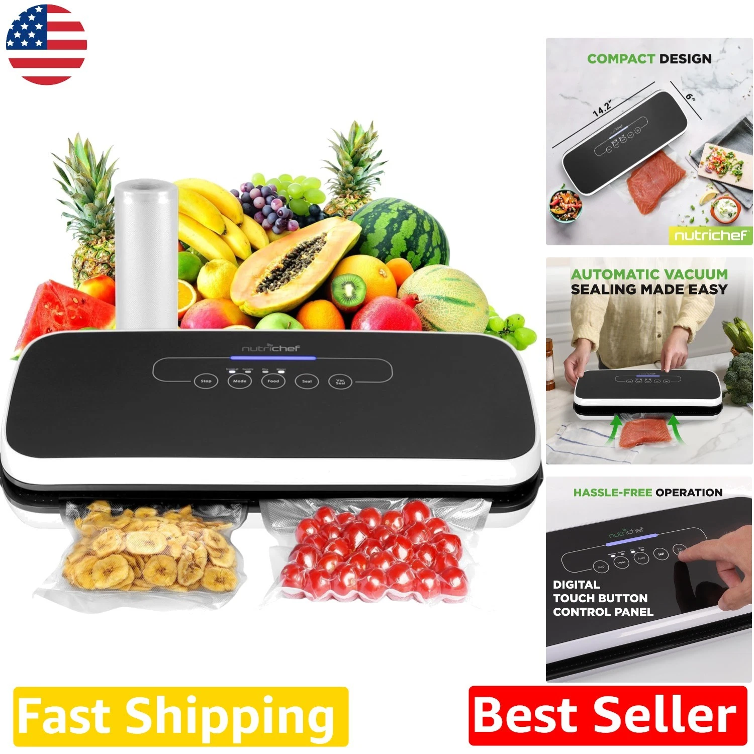 Automatic Vacuum Sealer Food Preservation Starter Kit Lab Tested Dry Moist