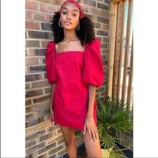 New Free People Mare Mare Bow Puff Sleeve Mini Dress, Pink Purple, X-Small