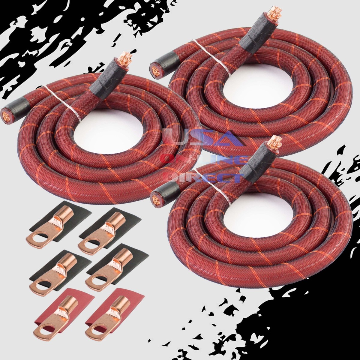BIG 3 Upgrade 1/0 AWG OFC COPPER Alternator Electrical Cable Wiring Charging Kit