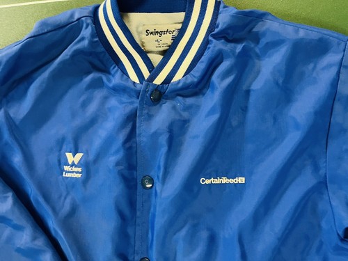 Vintage Wickes Lumber Blue Varsity Jacket Swingster Mens Size Large Made In USA - Picture 11 of 12