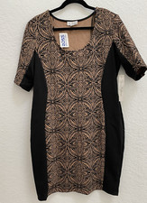 NWT Olivia Matthews Black Beige Print Sheath Dress Short Sleeve - Size PXL 