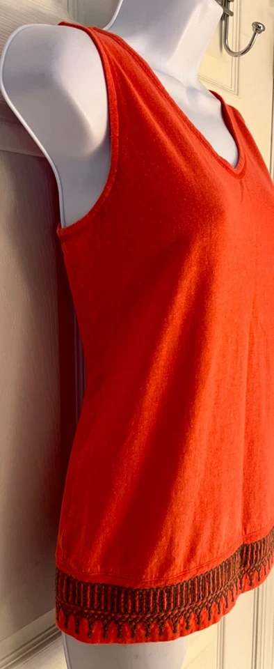 ROYAL ROBBINS DAMAS PEQUEÑAS SLVLS NARANJA CÁÑAMO ALGODÓN BORDADO DOBLADILLO TOP Talla S Usado en Excelente Condición Foto 3 de 4