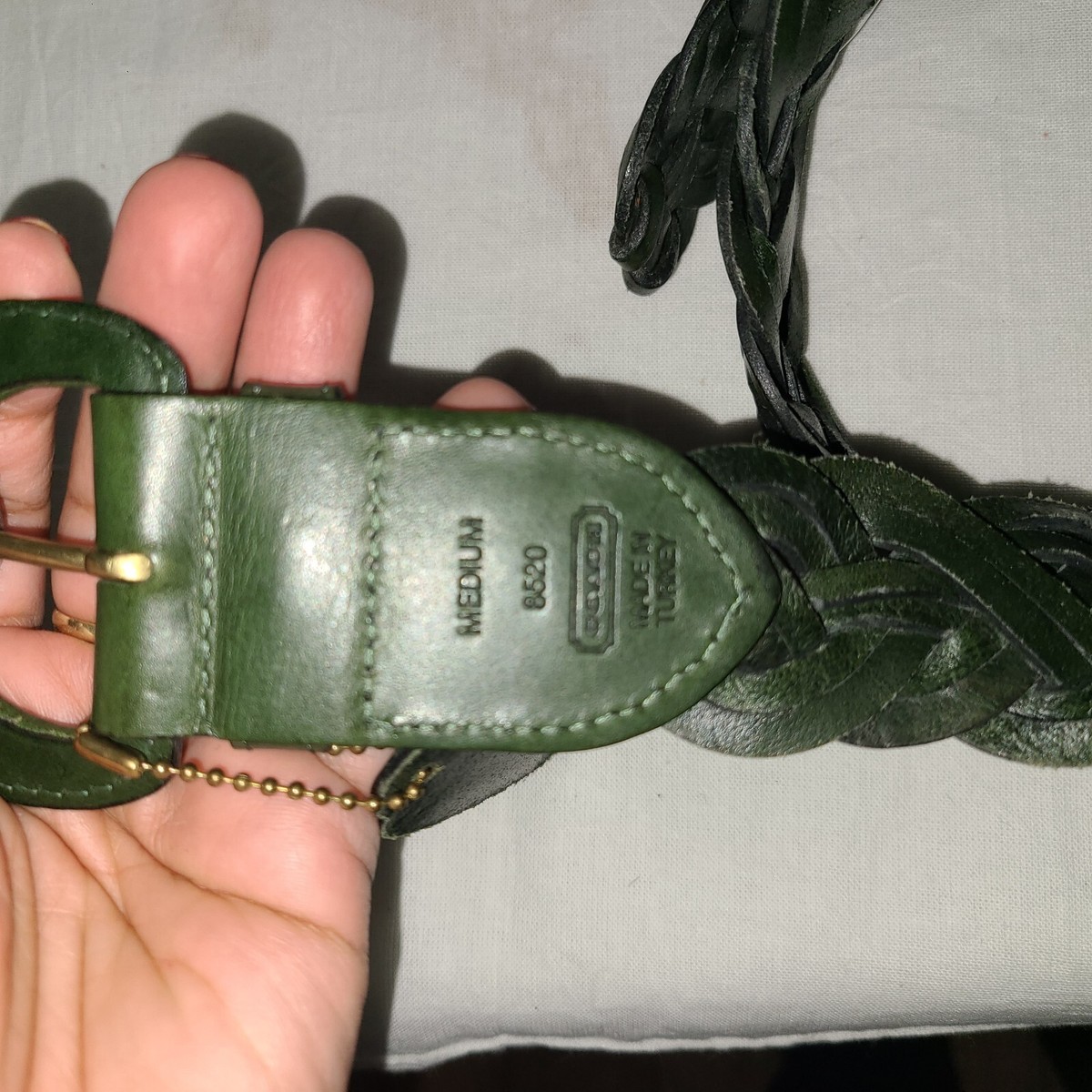 COACH VINTAGE BRAIDED FOREST GREEN LEATHER BELT SIZE MEDIUM  display picture 3