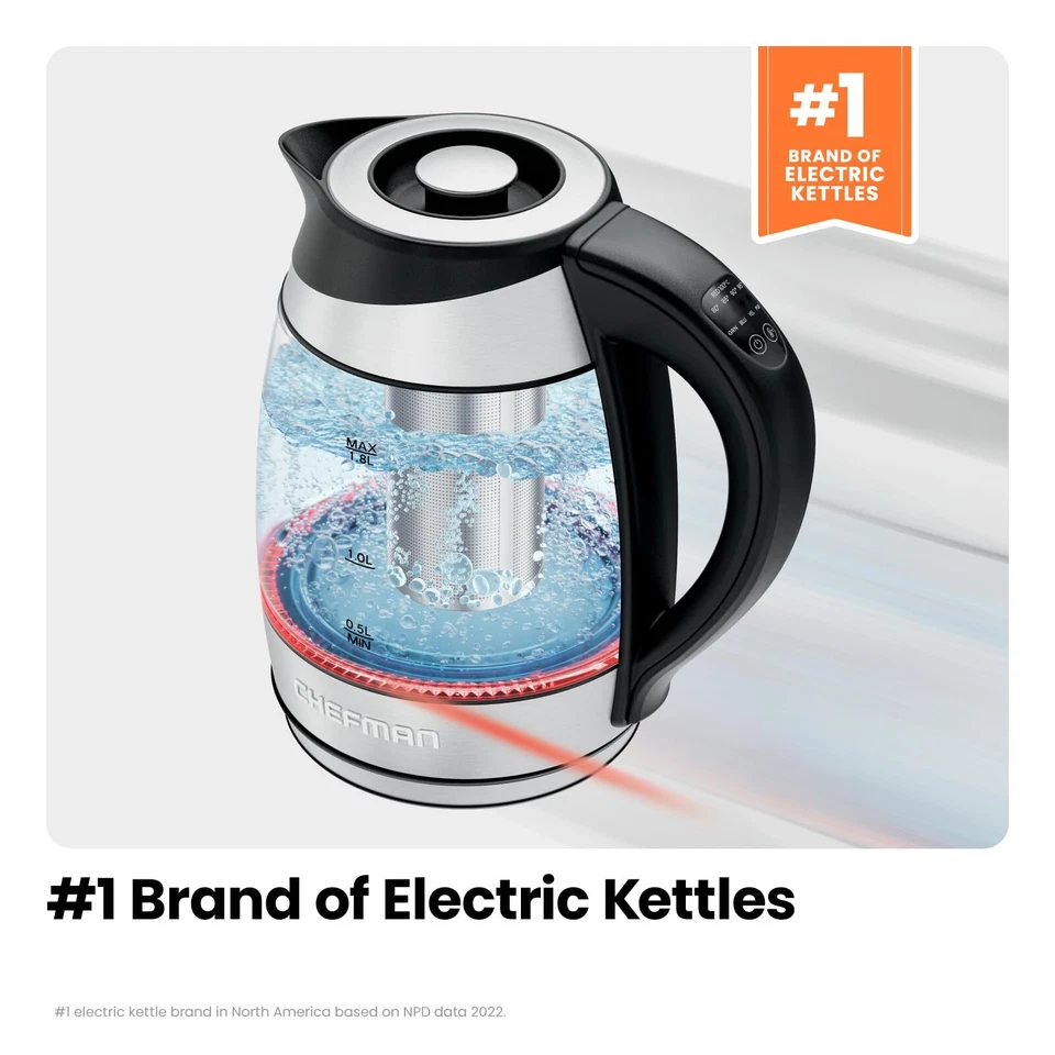 Hervidor eléctrico Chefman 1,8 L temperatura personalizada ebullición rápida con infusor de té 1100 W Foto 4 de 4