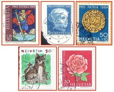 Schweiz (201) - fünf gestempelte Briefmarken verschiedener Nennwerte - Helvetia