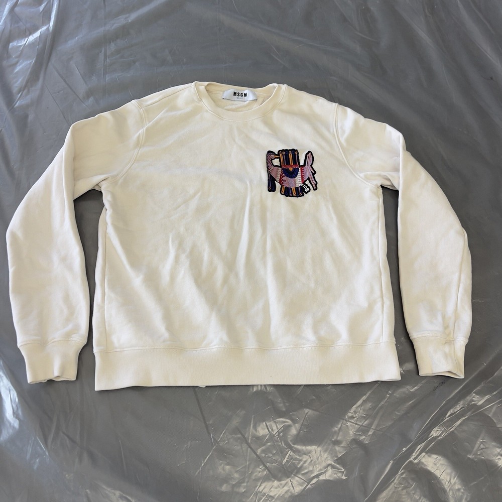 MSGM ITALY Sweatshirt Crewneck Designer Women’s XS Cream Italy Made Logo