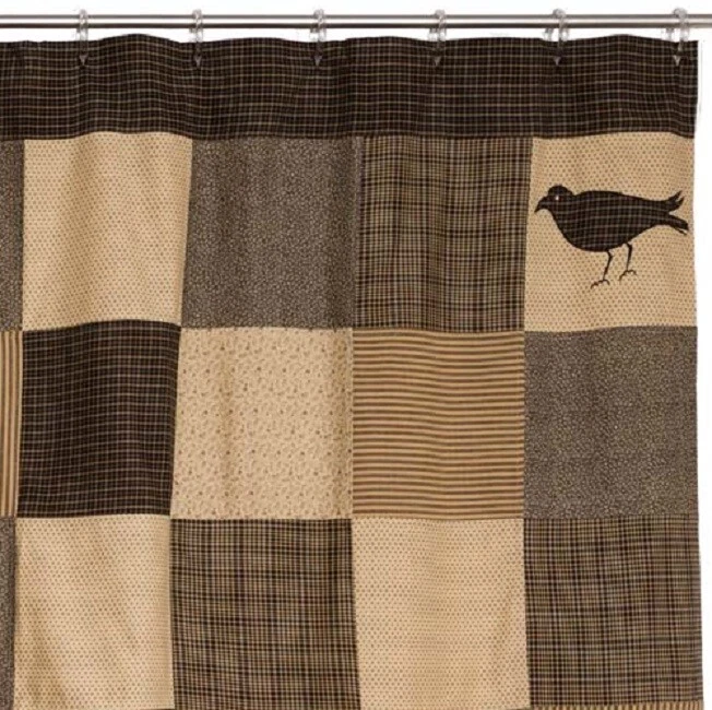 Cortina de ducha Kettle Grove Primitive Star Country Crow retazos negros y tostados Foto 3 de 4