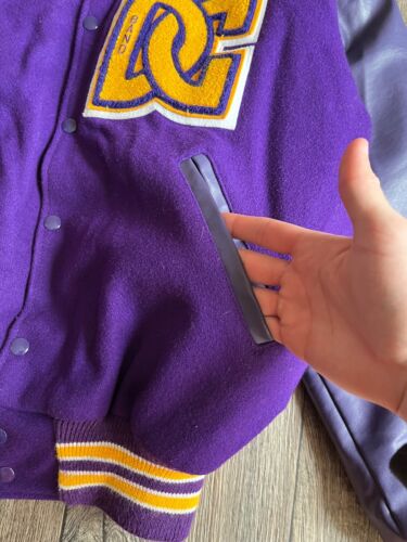 Chaqueta Bomber Letterman Vintage Neff Hecha en EE. UU. Cuero Universitario y Lana Púrpura L - Imagen 6 de 14