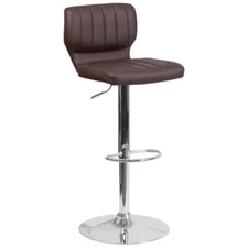 Contemporary Style Brown Vinyl Adjustable Height Barstool with Chrome Base