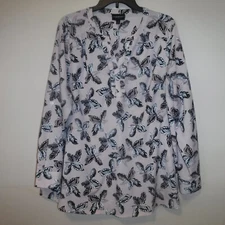 Lane Bryant Pink Black White Gray Floral Leaf Print Ruffle V Neck Popover Top 14