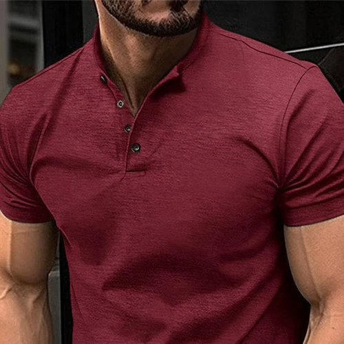 Mens Henley Grandad Collar Tee Plain T-Shirt Short Sleeve Casual Button Top New - Photo 13/28