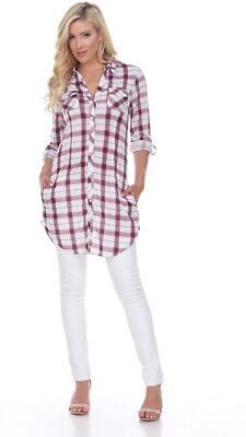 売れ筋商品|||ホワイトマーク シャツ トップス レディース Women's Plaid Tunic Shirt Pink, White White Mark Women's Plaid Tunic Top (Red/White, Small) | eBay