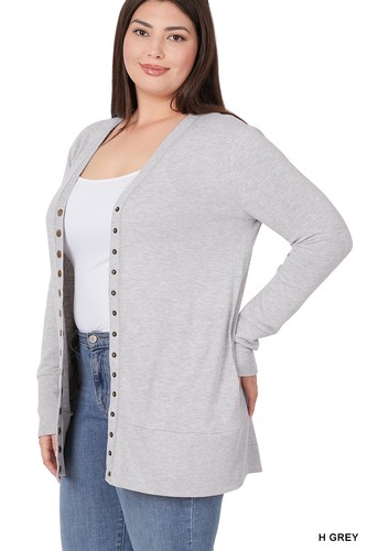 1X 2X 3X Snap Button Hip or Thigh Length Long Sweater Cardigan with Side Pockets - 第 57/69 張圖片