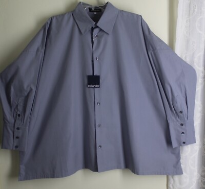 NWT Eskandar Sz 1 STEEL GRAY Elegant COTTON POPLIN Wide 30''L Blouse Shirt Top