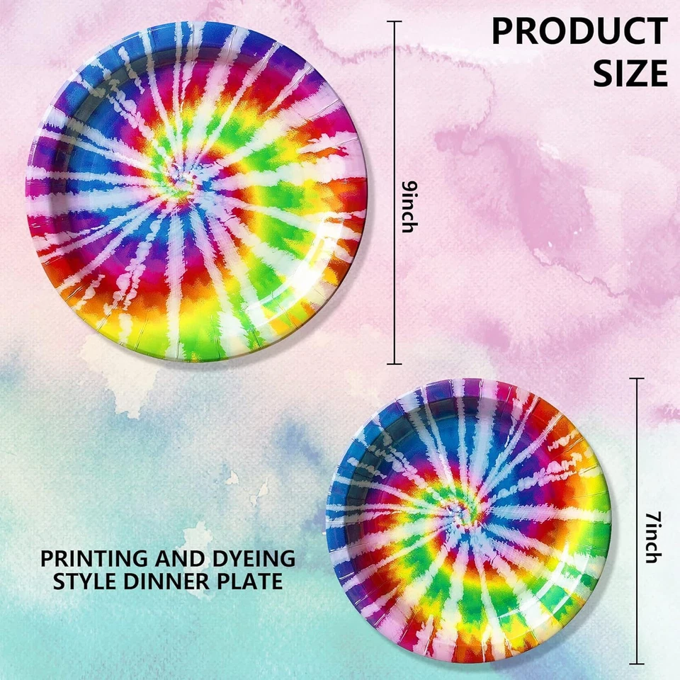 32PCS 9" and 7" Tie Dye Plate-Rainbow Disposable Paper Party Plate,Round Hipp... - Изображение 2 из 3