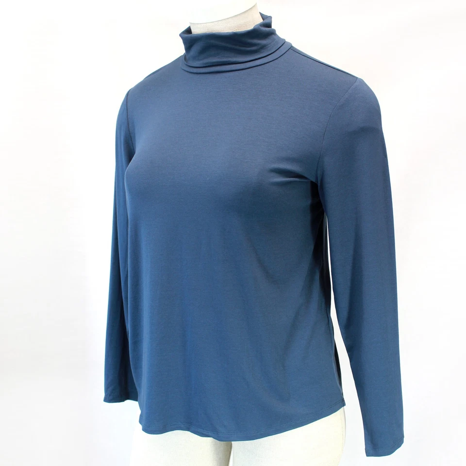 Blusa Camiseta Top Eileen Fisher Talla Grande Ocean Jersey Cuello Tortuga Manga Larga 1X Foto 2 de 4