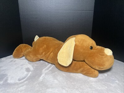 Bek Bears Dog Plush Brown Puppy Beige Ears Tail Laying 26''L Floppy Toy Pet Lovey