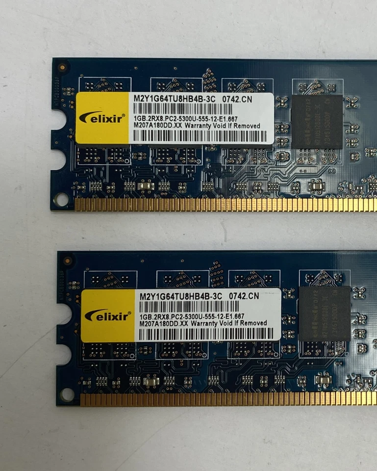 Kit de 1 GB (2 x 512 MB) Elixir M2Y1G64TU8HB4B-3C PC2-5300U DDR2 Memoria RAM para computadora Foto 2 de 3