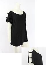 Isaac Liev Cold Shoulder Multi Strap Blouse Top - Black