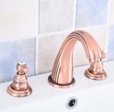Antique Red Copper Widespread Bathroom Sink Faucet 3 Hole Basin Mixer Tap