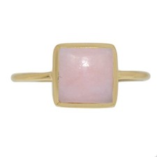18k Gold Vermeil - Natural Peruvian Pink Opal 925 Silver Ring s.6 CR68529