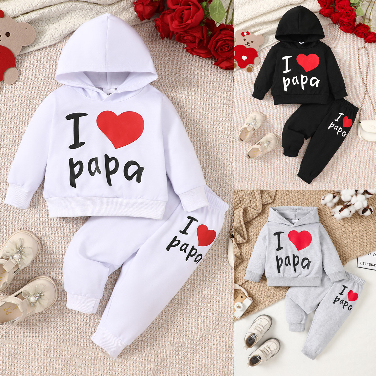 I LOVE PAPA Bebé Niño Niñas Recién Nacido Sudadera Top Pantalones Chándal Conjunto Ropa