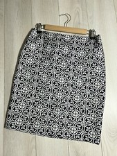 Talbots Navy Off White Floral Geo Printed Pencil Skirt Sz 8P