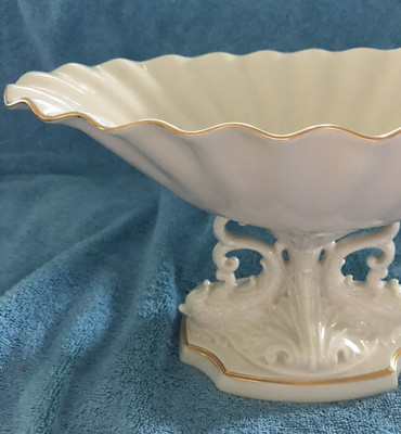 LENOX DOLPHIN Pedestal Compote /Centerpiece, Ivory w/24k GOLD TRIM