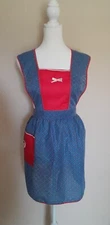 Vtg Pinafore Apron Artistic Creation Trad Wife Cottagecore Prarie Red & Blue GUC