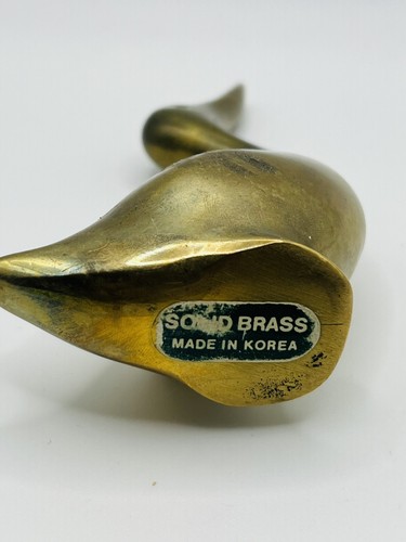 Mid Century Solid Brass Mallard Duck Figurine Paperweight 4 1/2 Inch Vintage - Picture 5 of 7