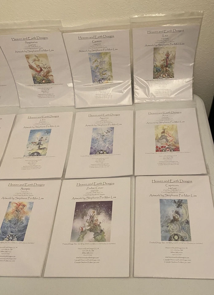 Heaven And Earth Designs Stephanie Law Lot of 12 Cross Stitch Zodiac 2009 - Image 2 of 4