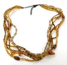 Mixed Media Multi Strand Seed Bead Amber Adjustable Necklace 18" - 21" Long