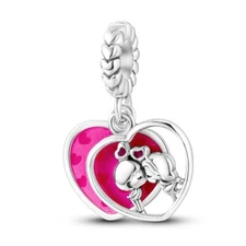 MULA Silver Plated Charm Red Enamel LOVE Kiss Heart Dangle For Women Bracelet