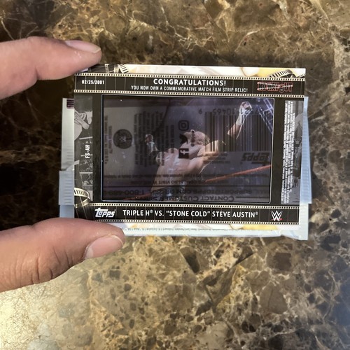 2021 Topps WWE Triple H vs. Stone Cold Steve Austin Film Strip Relic /75 Green - Picture 3 of 4