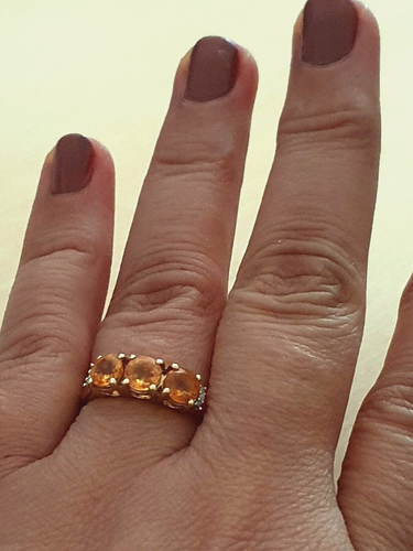 Diamond And Orange Sapphire Ring 10ct Gold Size N.5 Not 9k 18k Gold Three Stone - Picture 2 of 7