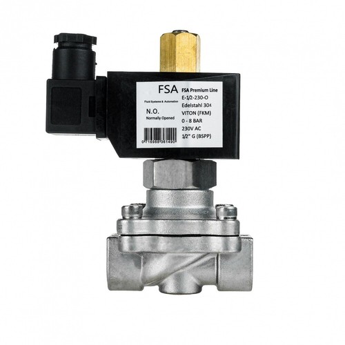 FSA Magnetventil Edelstahl 304 1/2" 230V AC 0-8 bar Viton stromlos offen - Bild 2 von 7
