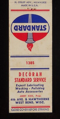1950s Decorah Standard Gas Service Jerry Kies 4th Ave. & Hawthorne West Bend WI