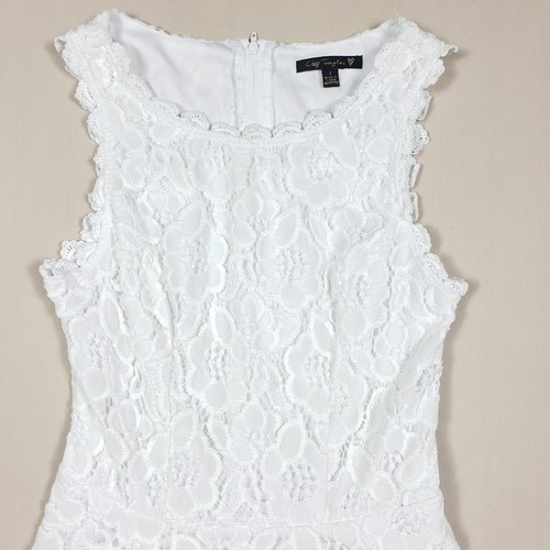 Vtg City Triangles Dress Women Junior 1 White Lace Sheath Sleeveless Mini Y2K - Picture 3 of 18