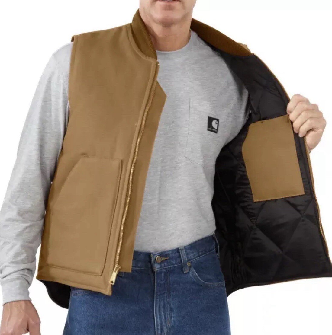 中古 CARHARTT DUCK VEST ARCTIC QUILT LINED Carhartt Men's Arctic-Quilt Lined Duck Vest - Brown, Large